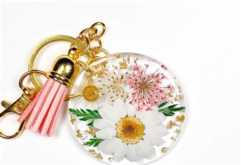 flower resin keychain pressed flower keychain key ring keychain