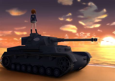 Beach Brown Hair Clouds Combat Vehicle Girls Und Panzer Kuku Hifumi