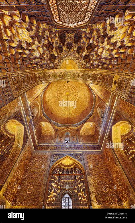 Interior Shot Of Magnificently Golden Decorated Amir Timur Mausoleum Or