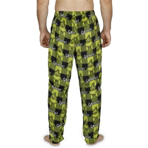 Dr Seuss Dr Seuss The Grinch Mens Green Plaid Microfleece Sleep Pants Pajama Bottoms Green