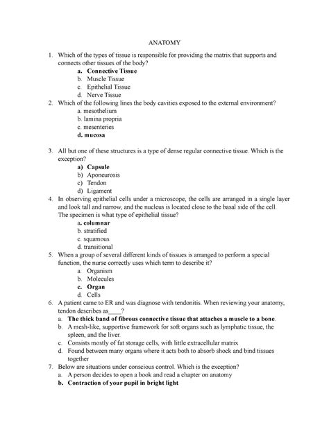 Tissues - ANATOMY Which of the types of tissue is responsible for ...