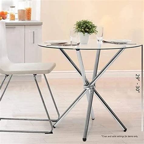 Silver Mild Steel Crossbar GLASS Table For Office Seating Capacity 4