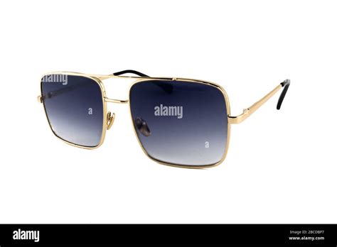 Black Aviator Sunglasses With Gold Frame Isolated On White Background