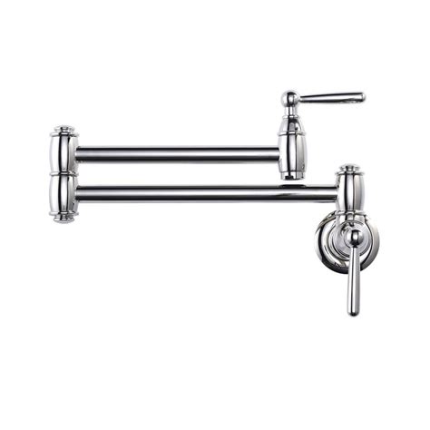 Iviga Brass Wall Mount Pot Filler With Brass Valve 2 Handles Double Joint Swing Arms And 2