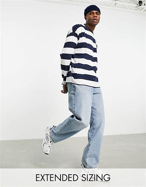 Asos Design Oversized Long Sleeve Stripe T Shirt In Navy And White Asos