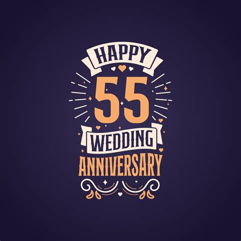 Happy 55th wedding anniversary quote lettering design. 55 years ...