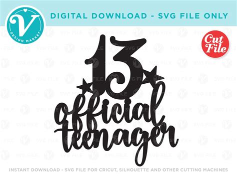 Dxf File Happy 13th Svg Thirteen Png File Happy 13th Birthday Svg 13th