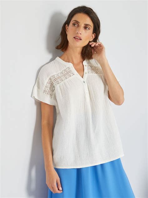 Blouse En Gaze De Coton Blanc Kiabi