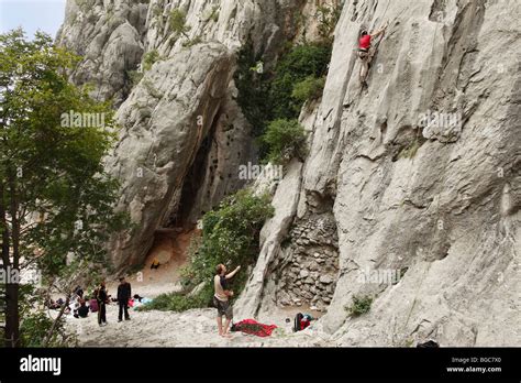 Climbers In Velika Paklenica Canyon Paklenica National Park Velebit