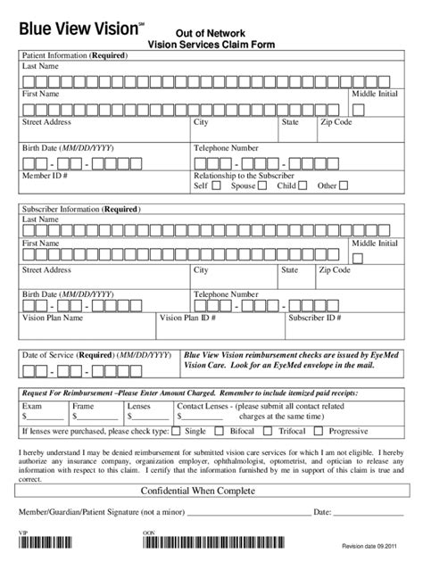 Humana Vision Care Plan Out Of Network Claim Form