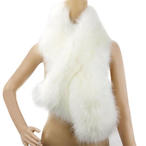 Women S Winter Fake Faux Fur Scarf Wrap Collar Shawl Shrug White