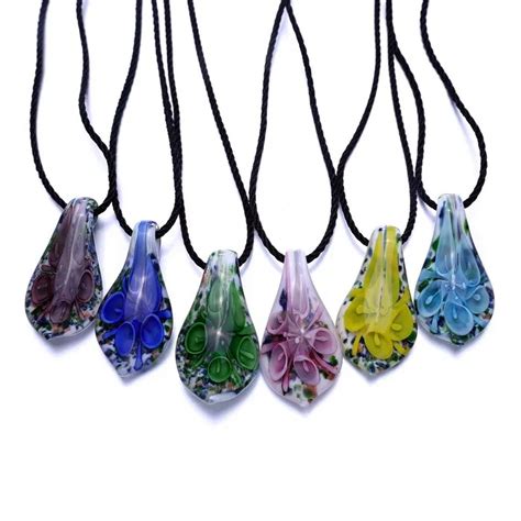 Hot Sale 6 Color Fashion Waterdrop Art Lampwork Murano Glass Pendant Necklace For Women Cheap