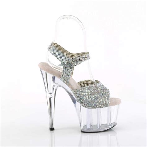 Pleaser Adore 708n Rs Silver Ab Rhinestones Tpu Clear In Sexy Heels And Platforms 6995