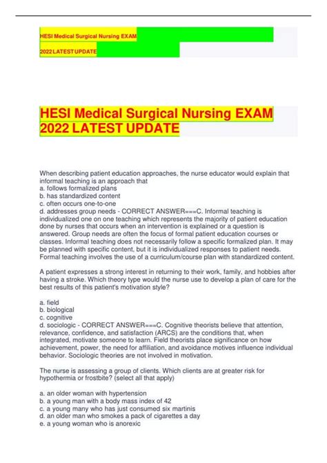 Hesi Medical Surgical Nursing Exam Latest Update Hesi Exit