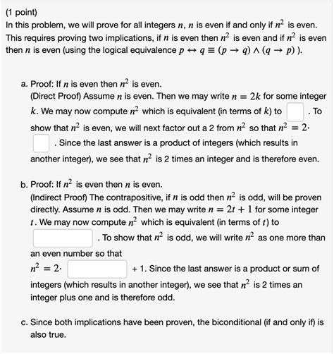 Point In This Problem We Will Prove For All Integers N N Is Even If And