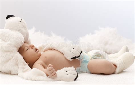 Sleeping baby with bear stock image. Image of caucasian - 37517989