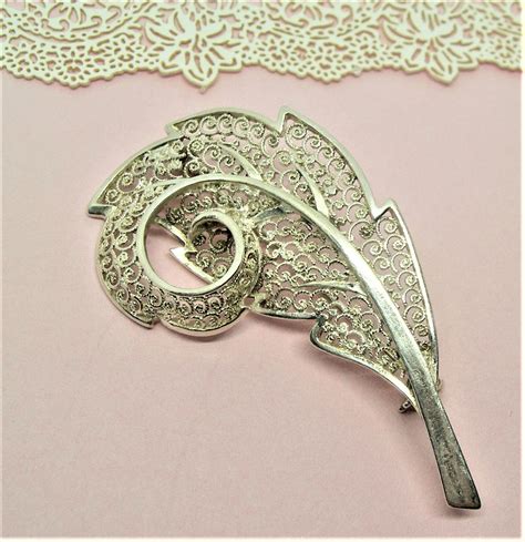 Sterling SILVER FILIGREE BROOCH Angel Feather Foreign Design Etsy UK