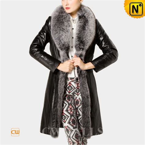 Womens Fox Fur Trim Down Filled Leather Coats Cw680018