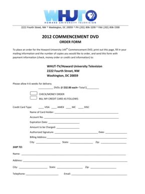 Fillable Online Howard Commencement Dvd Order Form Howard