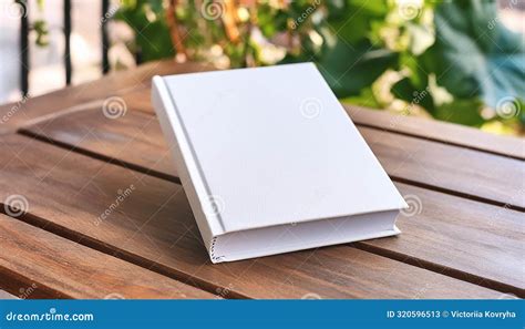 Mock Up Of Blank White Book With Hard Cover On Wooden Table Outdoors