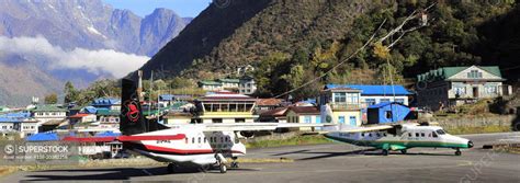 Propeller Airplane Taking Off From Lukla Tenzing Hillary Airport A