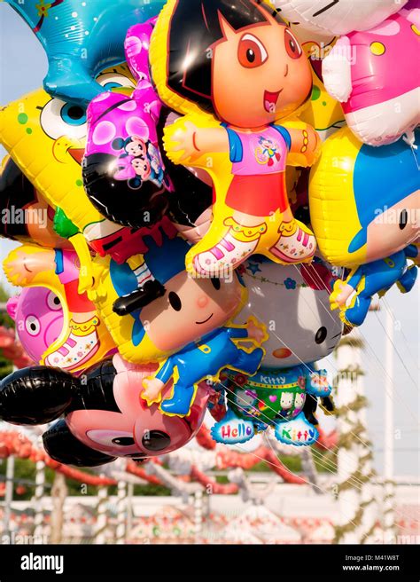 Inflated balloons representing some famous cartoon characters Stock ...
