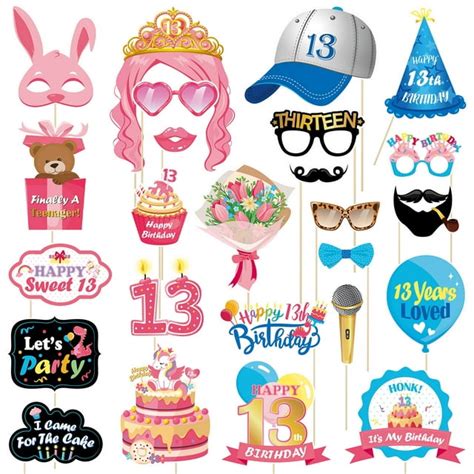 Abaodam 25pcs 13th Birthday Photo Booth Props Already Assembled With