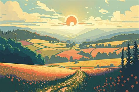 Beautiful Cell Shaded Landscape Stock Photo Image Of River Mountains