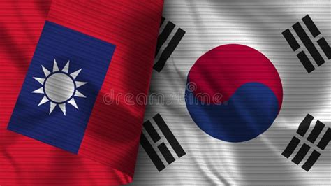 South Korea And Taiwan Realistic Flag Fabric Texture Illustration