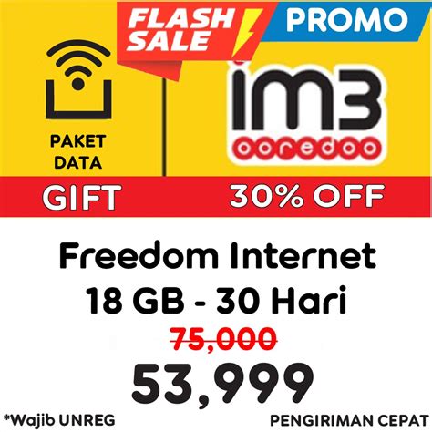 Jual Promo Paket Data Indosat Freedom Internet 18 GB 30 Hari