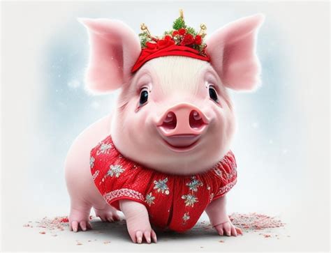 Premium Ai Image A Pig Wearing A Red Dress With A Crown On It