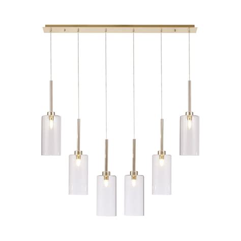 Fabula Tamworth 6 Light Linear Pendant Tall Cylinder Shades French Gold And Clear Glass