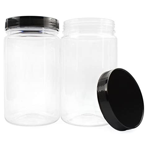 Cornucopia 32oz Clear Plastic Jars With Black Ribbed Lids 6 Pack Bpa