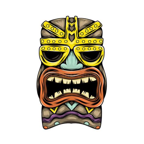 The Traditional Tiki Island Mask With The Gold Accent And The Mouth