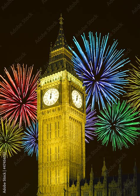 Fireworks above Big Ben in London Stock Photo | Adobe Stock