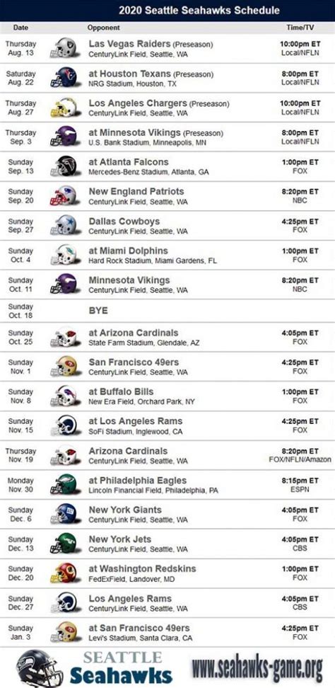 Printable Seahawks Schedule Printable Schedule