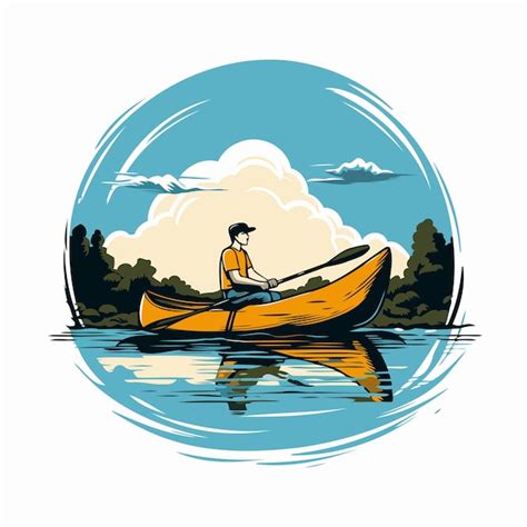 Hombre en una canoa en el lago Ilustración vectorial para su diseño