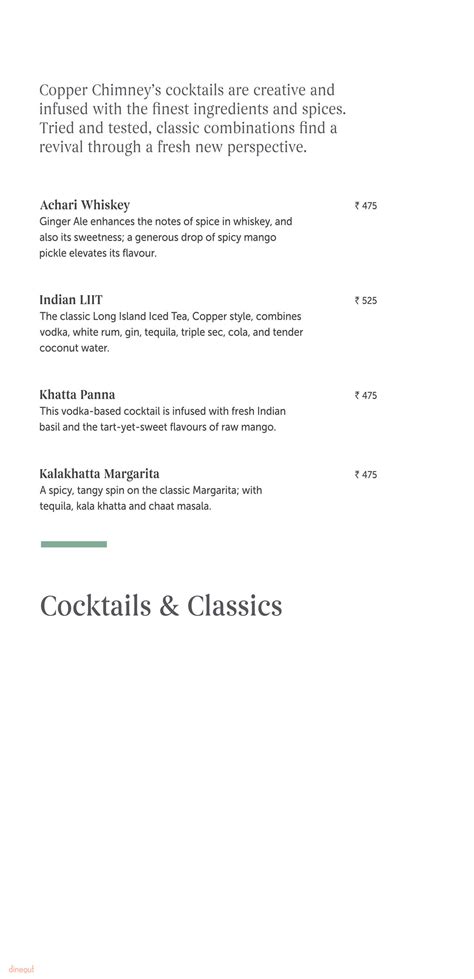 Menu Of Copper Chimney Fort Mumbai Dineout