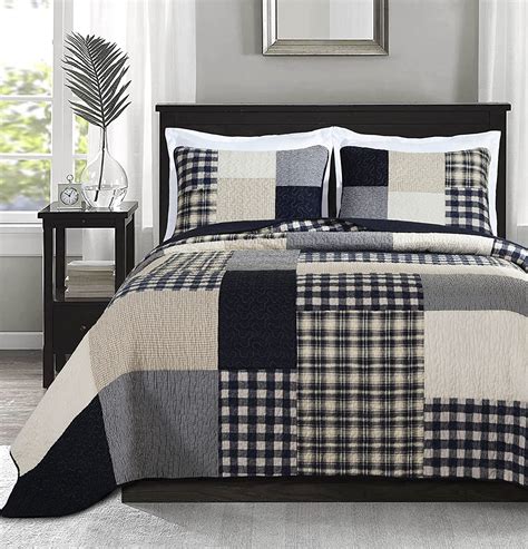 Chezmoi Collection Archer 3 Piece Gingham Checkered Patchwork Quilt Set