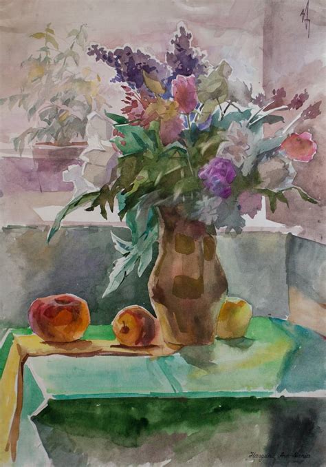 Vase With Flowers And Apples Painting By Ana Maria Hanganu Saatchi Art