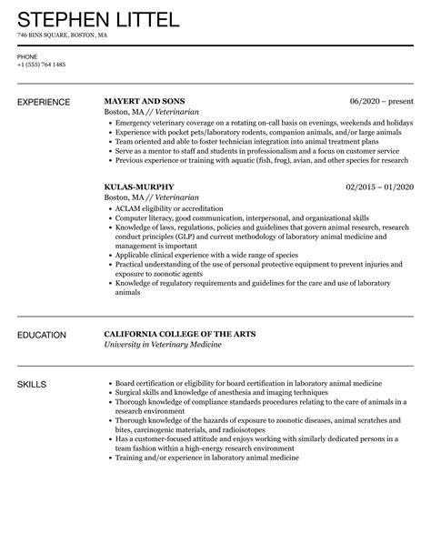 Veterinarian Resume Template Prntbl Concejomunicipaldechinu Gov Co