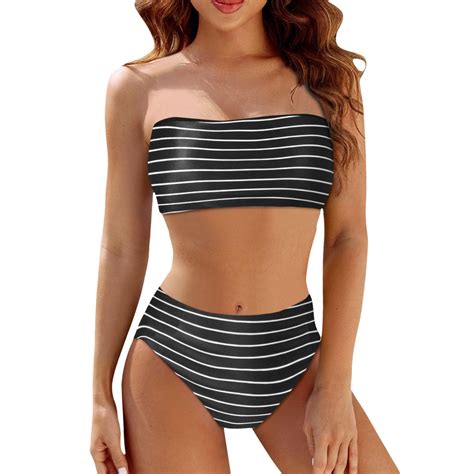 Celivon Womens Bikinis Swimsuit Reversible Bandeau Bikini Set Strapless