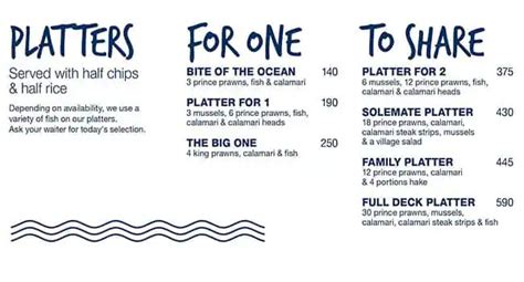 Menu at Ocean Basket restaurant, Durban, Westwood Mall