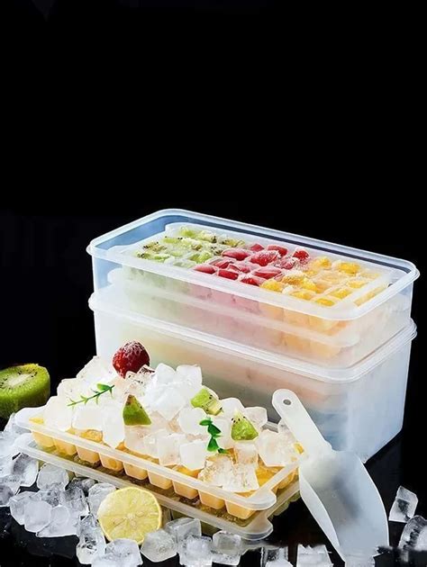 Ice Cube Trays And Storage Container Set With Shovel Lid Stackable