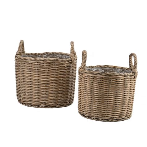 Pflanzkörbe Blumentopf Korb mit Henkel Übertopf 2er Set Rattan rund