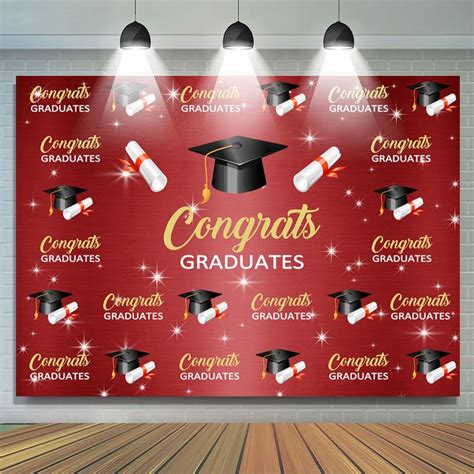 Congrats Red Gold Congratulation Bachelor Cap Graduation Backdrop Graduation Backdrop