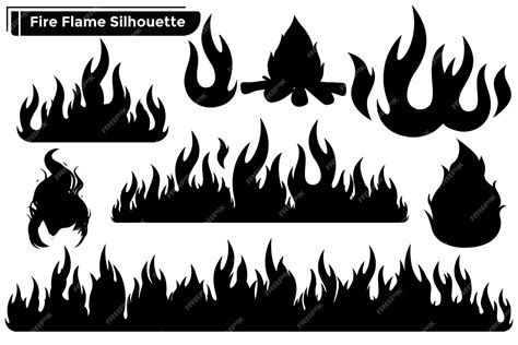 Premium Vector Black Silhouette Set Of Fire Flame On White Background