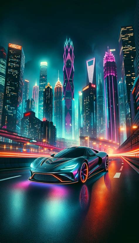 Neon Nightscape Car iPhone Wallpaper