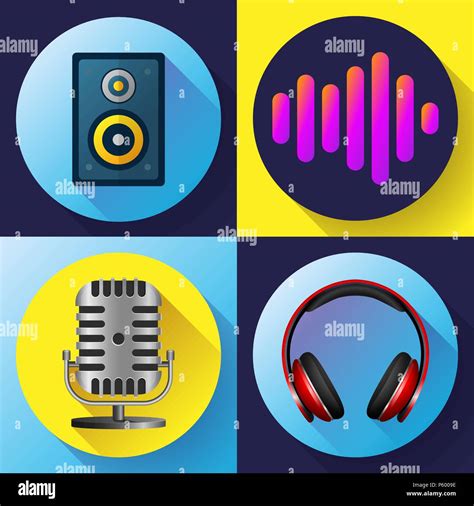 Iconos Musicales Plana Estilo Antiguos Auriculares Micrófono Acústica