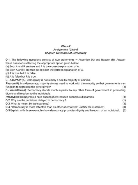 Class 10 Assignment Ch Outcomes Of Democracy Civics Pdf